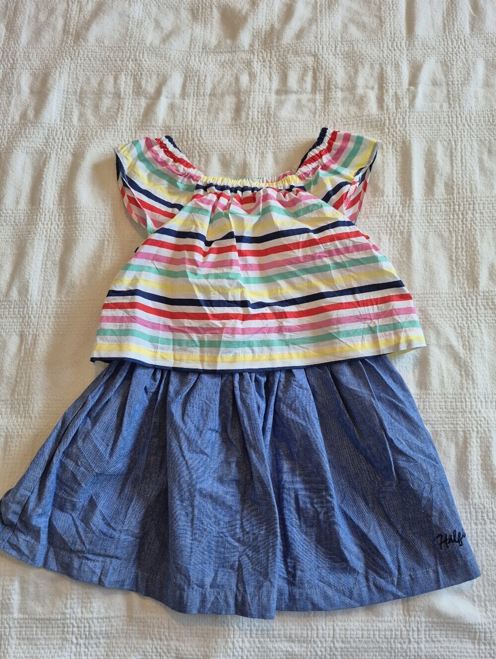 Tommy Hilfiger girls size 3T dress striped top blue bottom, cap sleeve NWOT